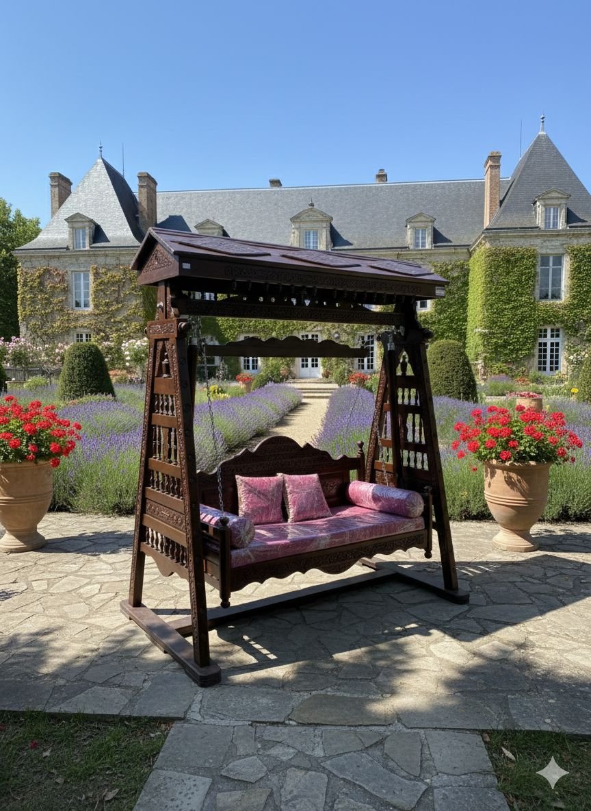 Royal Handcrafted Wooden Garden Swing with Canopy. - Image 2