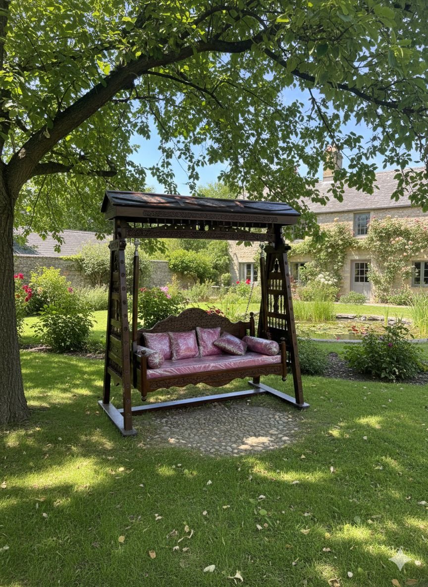 Royal Handcrafted Wooden Garden Swing with Canopy. - Image 4