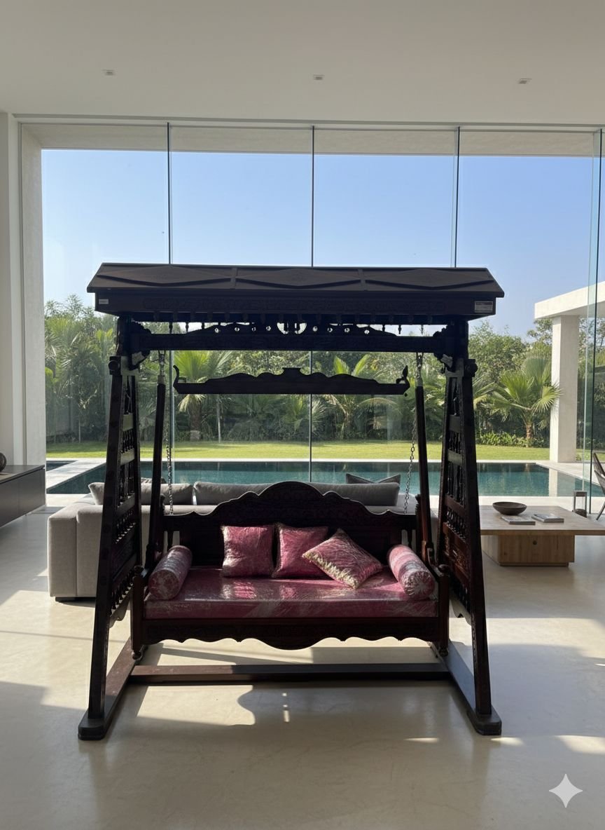 Royal Handcrafted Wooden Garden Swing with Canopy.