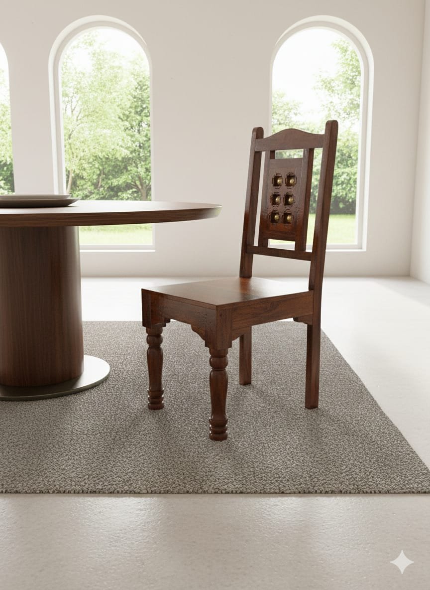Handcrafted Solid Wood Accent Chair with Brass Stud Inlays - Image 3