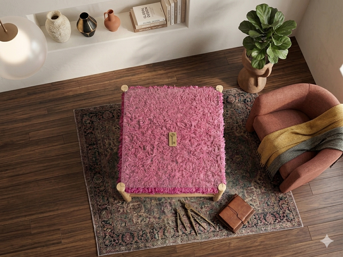 Artisan Crafted Centre Table - Pink Hand-Woven Accent - Image 3