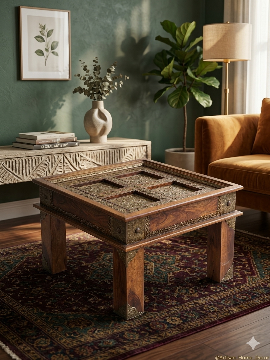 Handcrafted Sheesham Wood Centre Table - Image 3