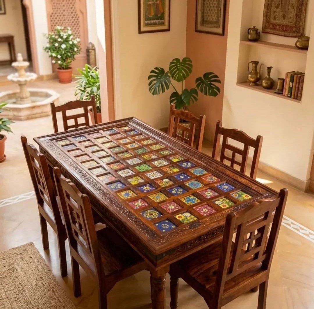 Tile fitted Dining Table Set with 6 Chairs