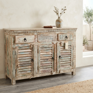 Shabby Chic Louvered Sideboard - Distressed White