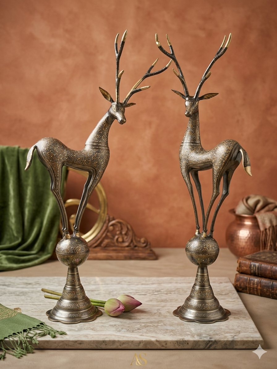 Elegant 44-Inch Brass Deer Pair – Hand-Etched Artisanal Statues - Image 2