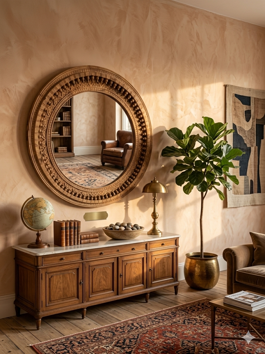 Handcrafted Round Mango Wood Mirror - Image 3