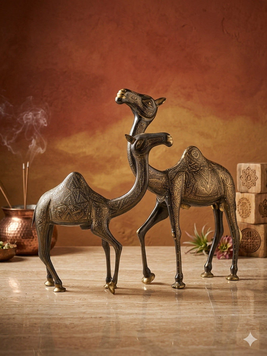 Majestic Brass Camel Pair – Handcrafted Decorative Statues - Image 4