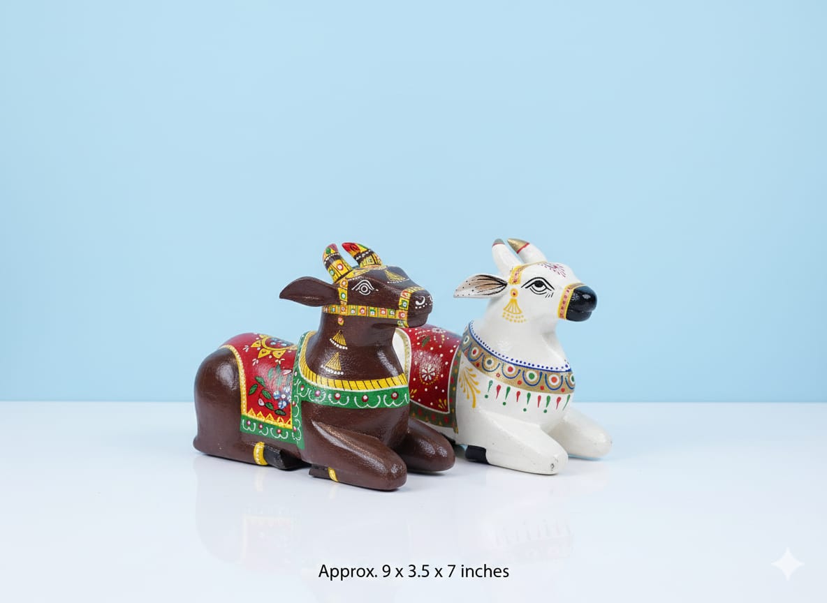 Hand-Painted Traditional Wooden Nandi Cow - Image 2