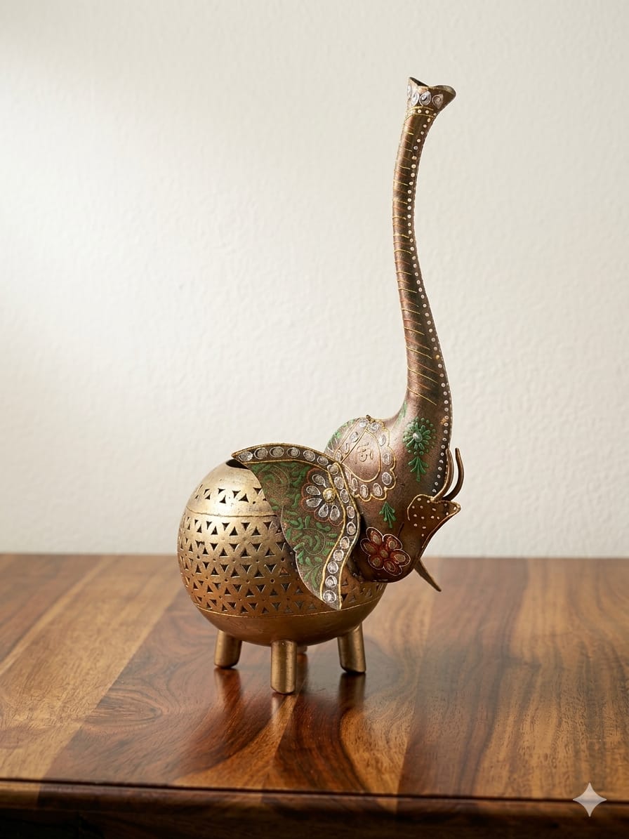 Hand-Painted Brass-Finish Elephant Figurine