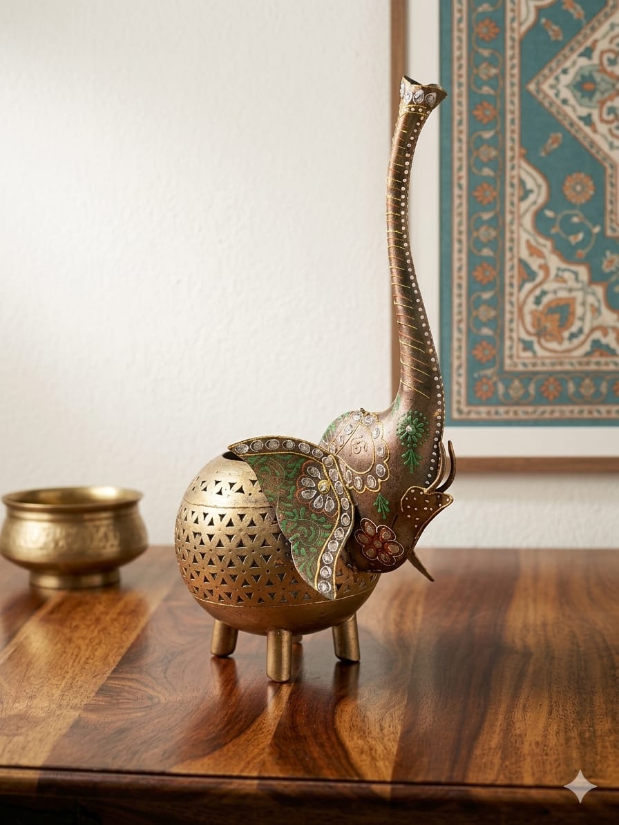 Hand-Painted Brass-Finish Elephant Figurine - Image 2