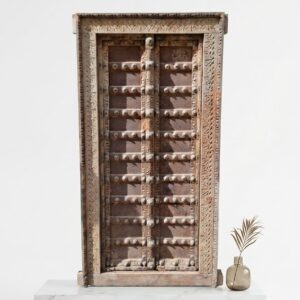 Antique Hand-Carved Wooden Door – Heritage Studded Design