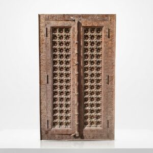 Antique Hand-Carved Wooden Door – Heritage Brass Studded Design