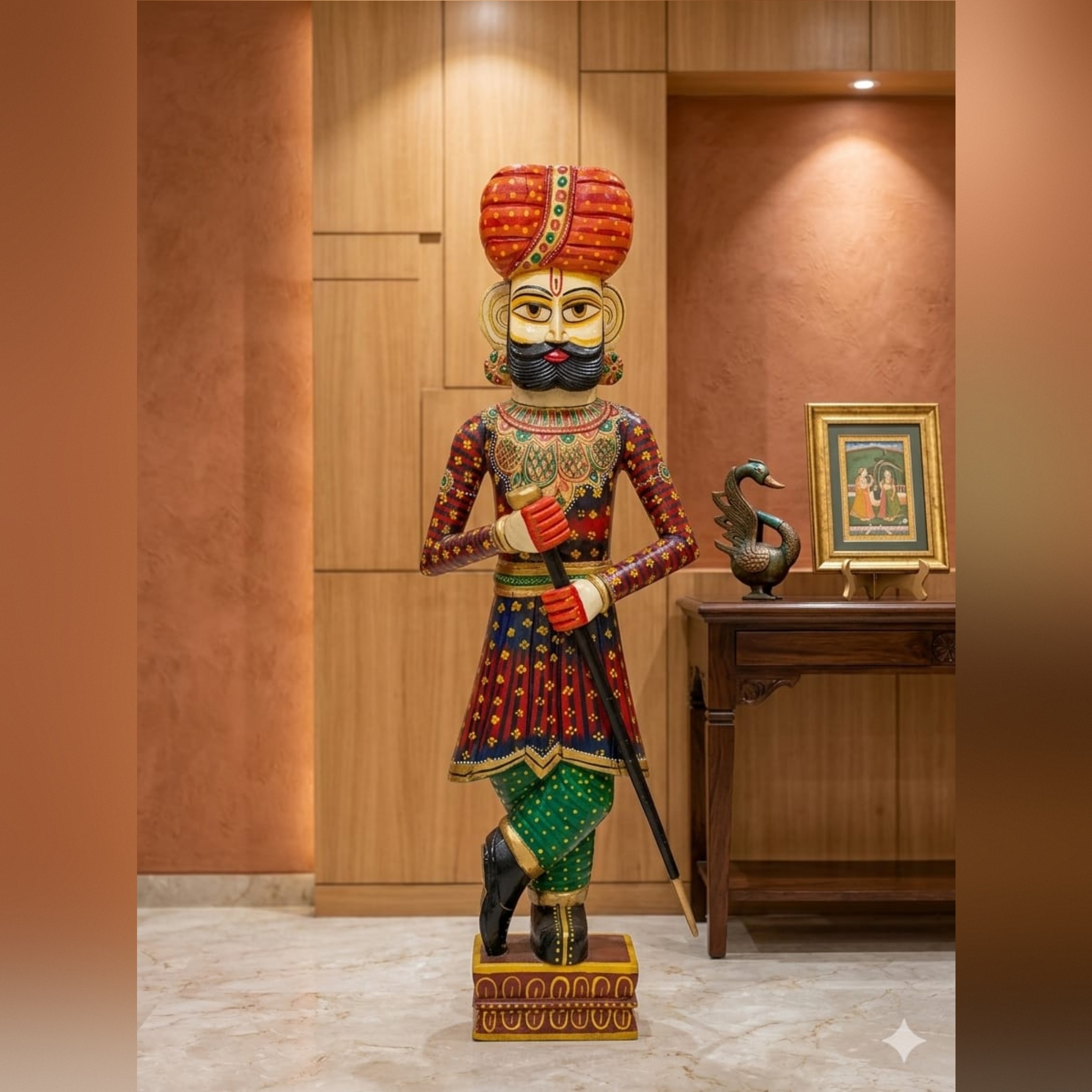 Hand-Painted Rajasthani Wooden Soldier(150cm) - Image 4